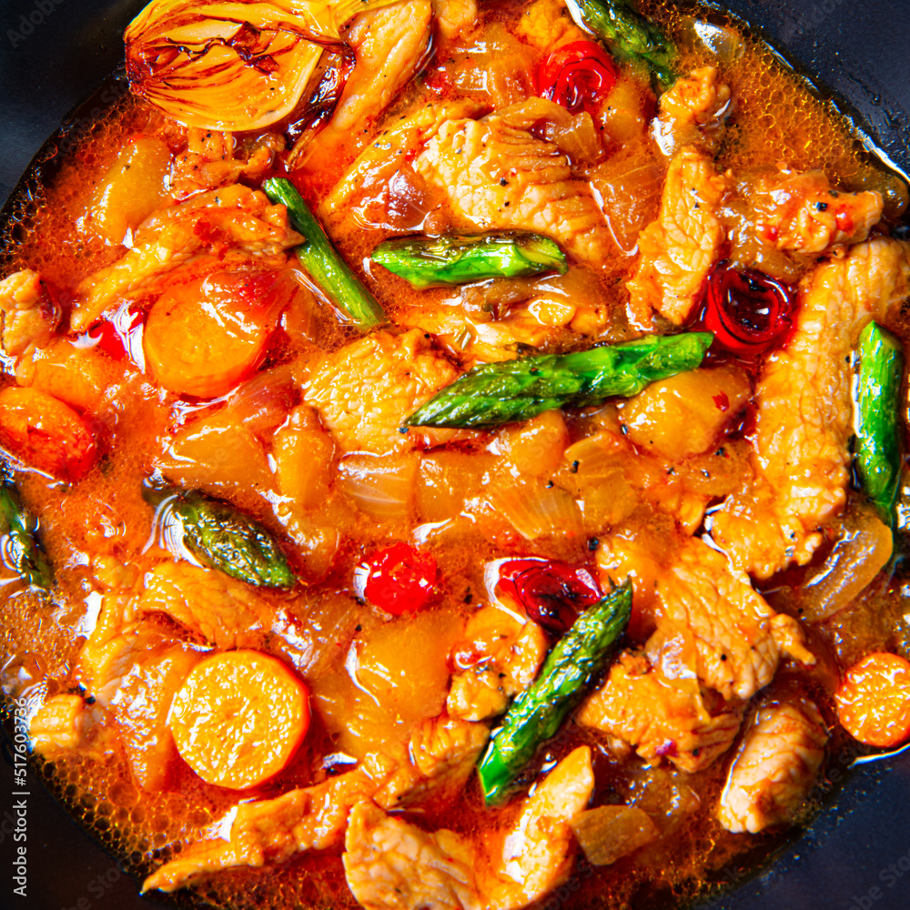 colorful turkey fricassee with asparagus and paprika colorful turkey fricassee with asparagus and paprika