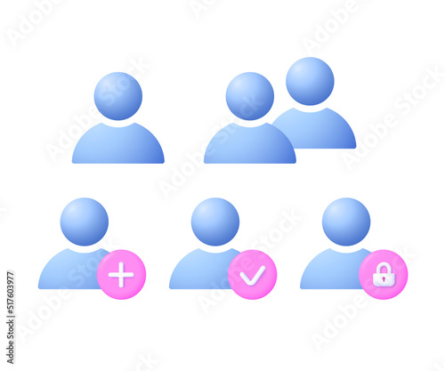 User 3d icon set. Symbol of login, avatar, person. Vector illustration.
