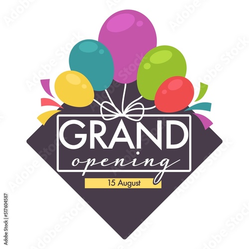 Ribbon and scissors balloons and confetti grand opening isolated icons vecto