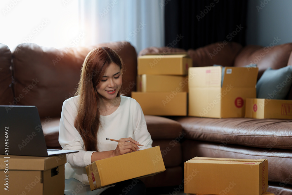 Portrait of Starting small businesses SME owners female entrepreneurs working at home office. online shopping, sale, promotion. Portrait of Starting small businesses SME owners female entrepreneurs working at home office. online shopping, sale, promotion.