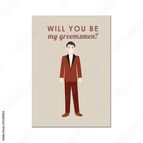 Cute Man Cartoon Character in Red Suit Groomsmen Invitation