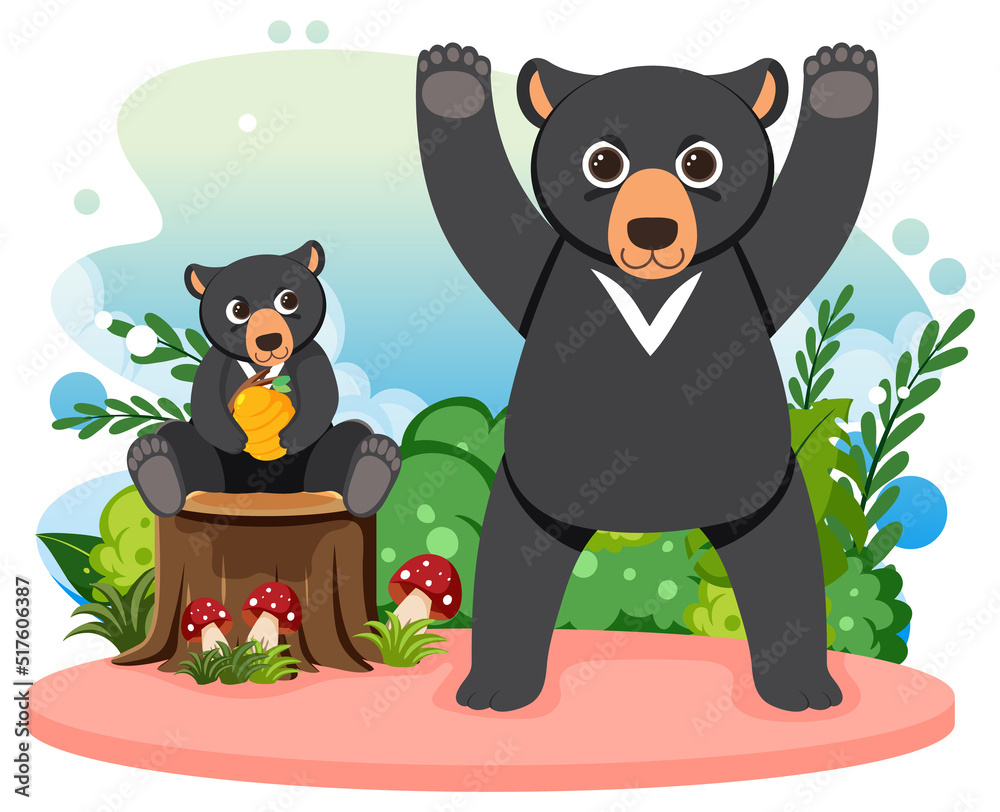 Two cute black bears in flat cartoon style Stock Vector | Adobe Stock