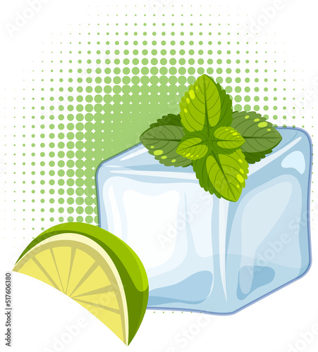 Ice cube with lime sliced and mint leaf