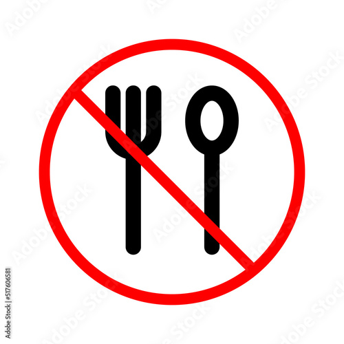 No food sign. Fork and spoon and symbol of prohibition. Vector.