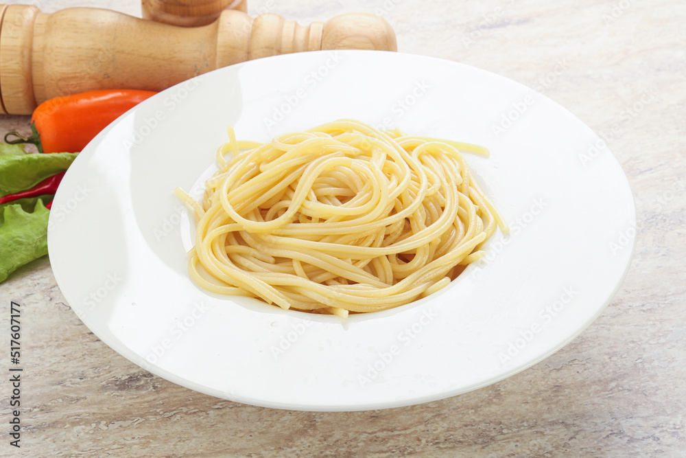 Italian pasta boiled spaghetti with oil