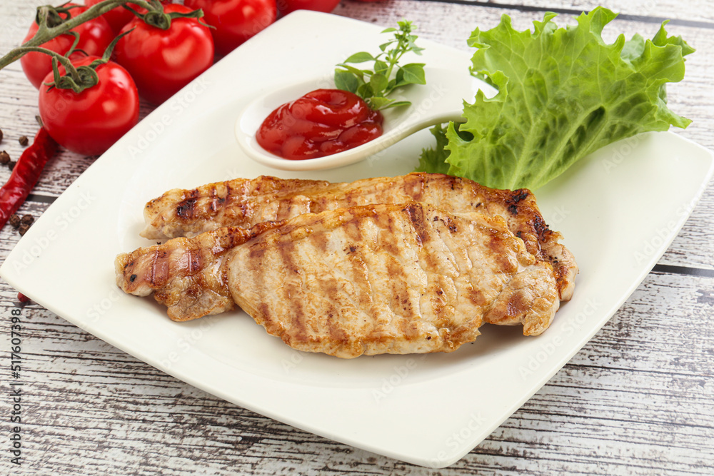Grilled pork steak with ketchup Grilled pork steak with ketchup