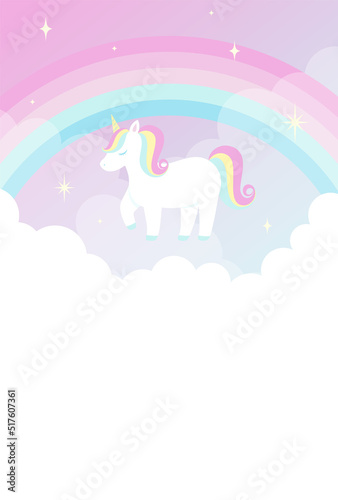 vector background with a rainbow unicorn in cloudy sky for banners  cards  flyers  social media wallpapers  etc.