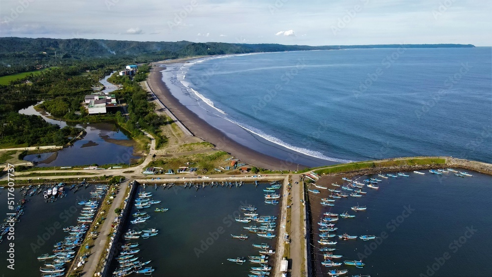 Beautiful aerial view - Natural panorama on Pangandaran beach, West Java-Indonesia
