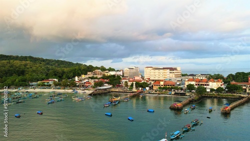 Beautiful aerial view, natural panorama - The beauty of Pangandaran beach, Ciamis, West Java-Indonesia.