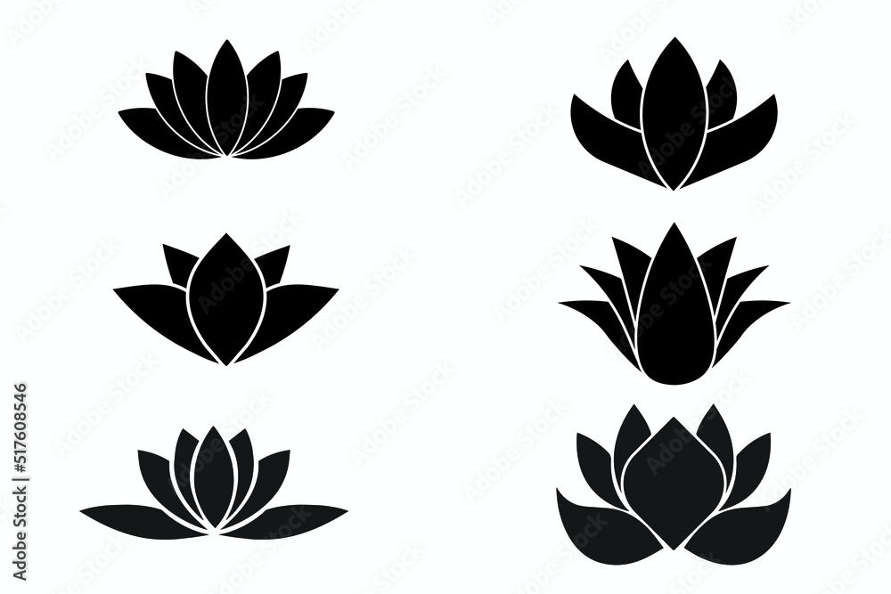 Lotus flowers icon set in flat style, Vector Illustration Free Vector