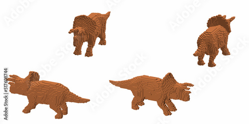 Triceratops from cubes. Voxel art. Futuristic concept. 3d Vector illustration. Dimetric projection.
