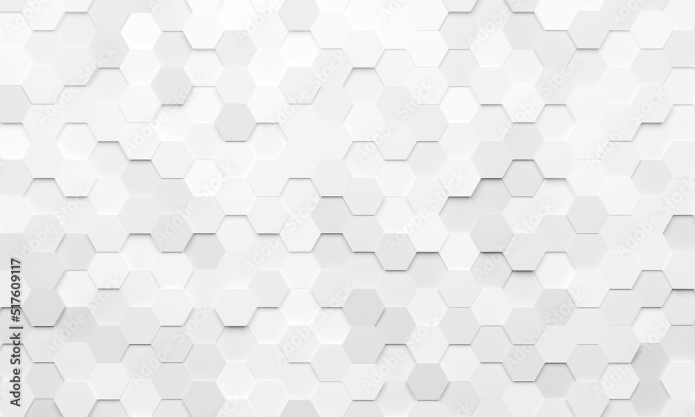 3D illustration Hexagonal white abstract background. 3D texture of honeycomb.White hexagon pattern background.