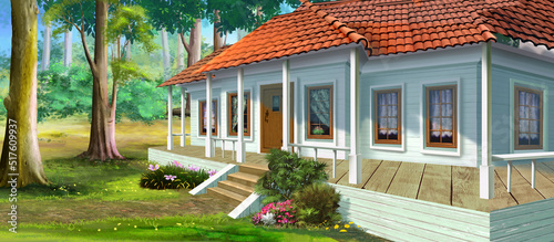 Country house with a veranda illustration