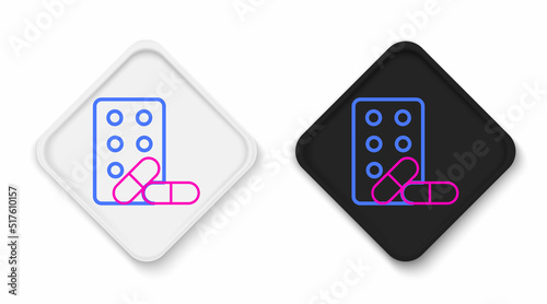 Line Sports doping, anabolic drugs with dumbbell icon isolated on white background. Anabolic steroids tablet. Pills in jar. Colorful outline concept. Vector