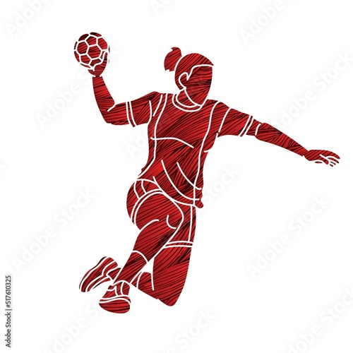 Handball Sport Female Player Action Cartoon Graphic Vector
