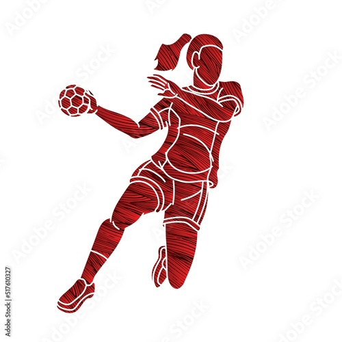 Handball Sport Female Player Action Cartoon Graphic Vector