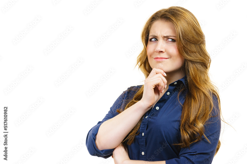 Thinking woman. Decide solve problems Thinking woman. Decide solve problems