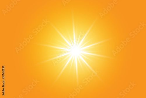 Warm sun on a yellow background. Leto.bliki solar rays.Оrange yellow background.