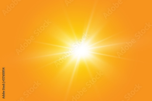 Warm sun on a yellow background. Leto.bliki solar rays.Оrange yellow background.