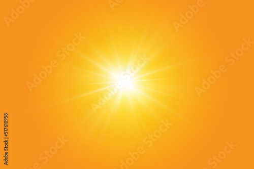 Warm sun on a yellow background. Leto.bliki solar rays.Оrange yellow background.