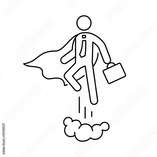 Superhero business pictogram man line icon set. Superhero businessman flying outline figure. Victory worker, employer pictogram person. Vector illustration.