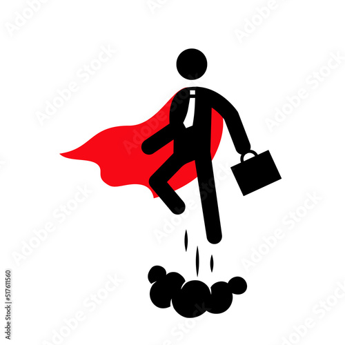 Superhero business pictogram man icon set. Superhero businessman flying stick figure. Victory worker, employer pictogram person. Vector illustration.