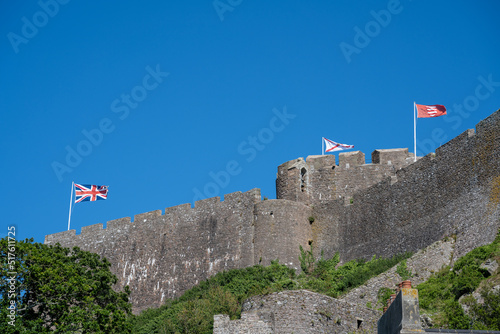 The fortress Mont Orgueil Castle at Gorey harbour, Jersey, Channel Islands, British Isles.