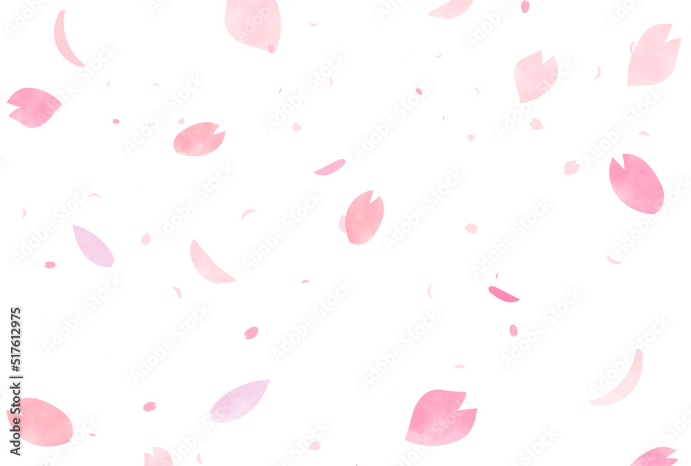 桜の花びら大小が描かれた水彩風な背景