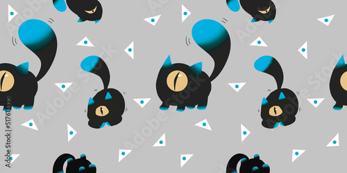 The devil cat pattern for wallpaper, background, carpet, textile, clothing, wrapping, batik, fabric, and children's room