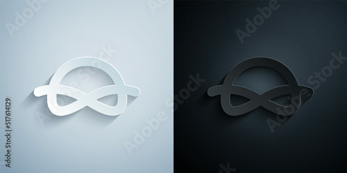 Paper cut Nautical rope knots icon isolated on grey and black background. Rope tied in a knot. Paper art style. Vector