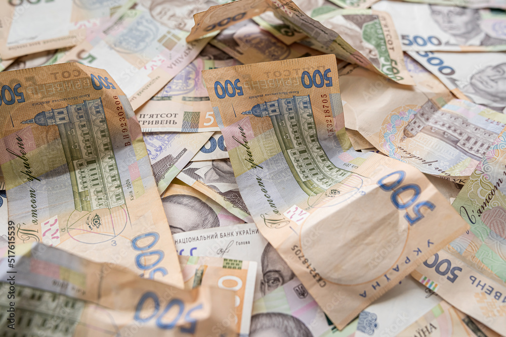 Obraz premium Paper money 500 1000 hryvnia, grivna, Ukrainian currency, finance concept