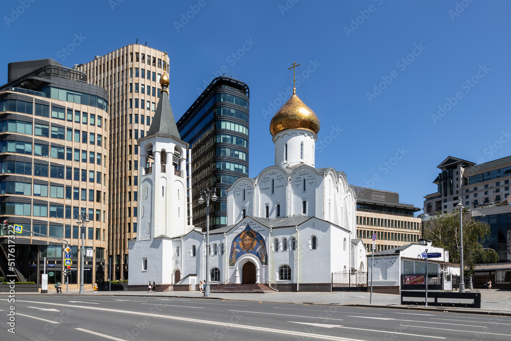 View of the church of St. Nicholas the Wonderworker near the Tver outpost on Butyrsky Val on a sunny day in Moscow. Russia