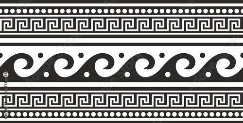Vector monochrome classic European national ornament, border, frame, meander. Endless pattern of Ancient Greece, Roman Empire.