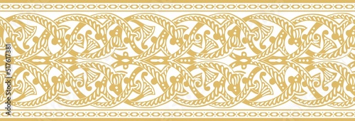 Vector gold seamless arabic ornament. Orange endless arabesque, border.