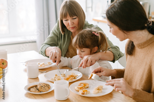 White family having breakfast while spending time together