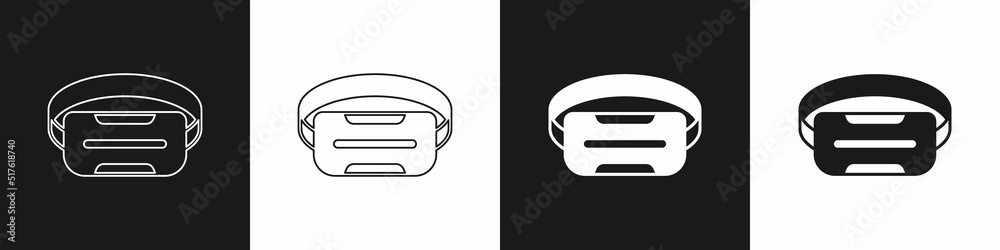 Set Virtual reality glasses icon isolated on black and white background. Stereoscopic 3d vr mask. Optical head mounted display. Vector Set Virtual reality glasses icon isolated on black and white background. Stereoscopic 3d vr mask. Optical head mounted display. Vector