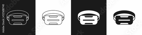 Set Virtual reality glasses icon isolated on black and white background. Stereoscopic 3d vr mask. Optical head mounted display. Vector