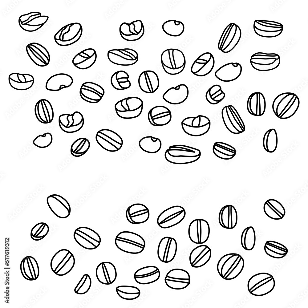 Coffee bean set. Contour drawing Coffee bean set. Contour drawing