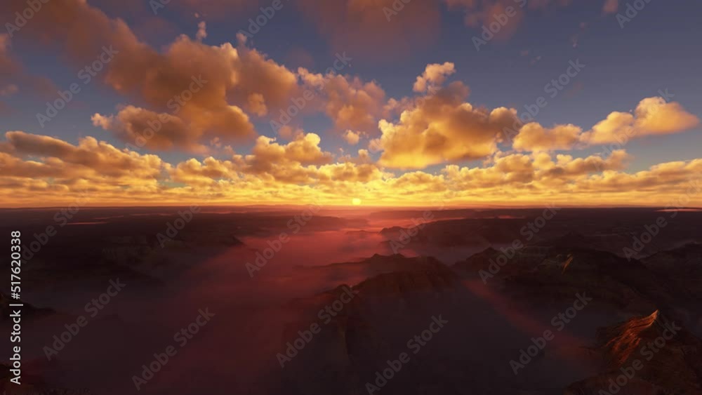 Aerial view of Grand Canyon National Park at sunset with haze. United States of America