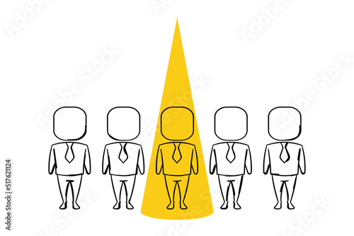 Hand drawn of outstanding employee between member of team. The choosen one. Vector illustration design