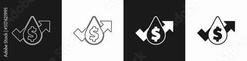 Set Oil price increase icon isolated on black and white background. Oil industry crisis concept. Vector