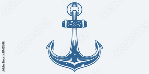 Vintage hand drawn ships anchor isolated on white background.