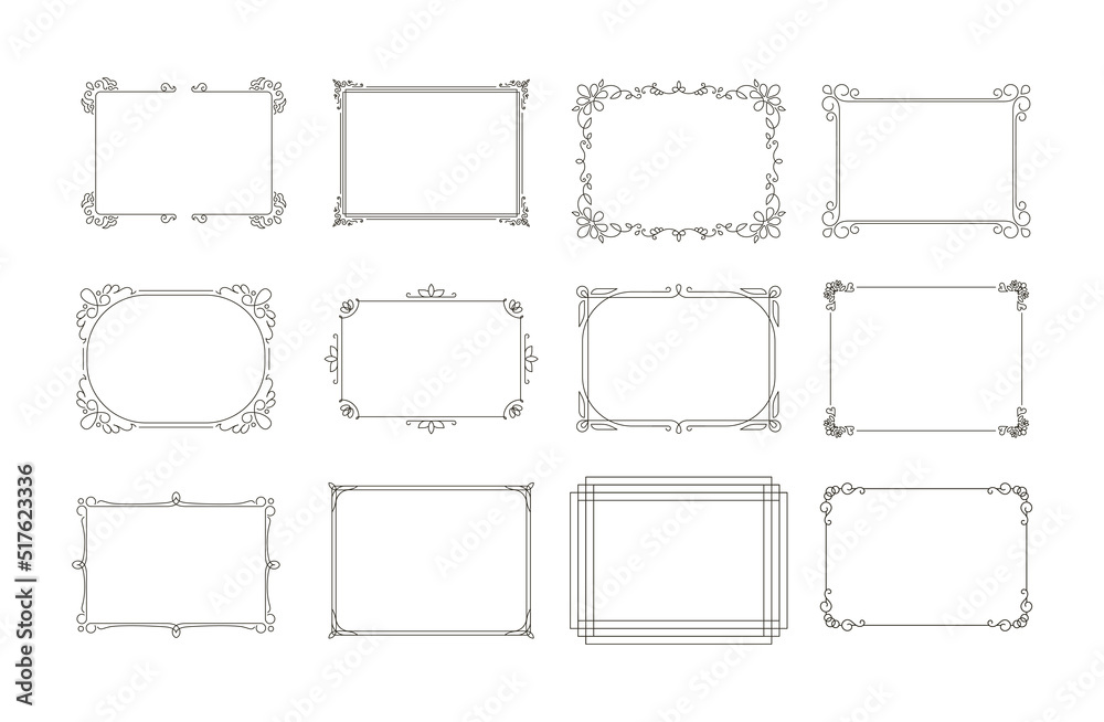 Set Curly horizontal rectangular frames. The frame with a pattern is linear along the contour. Set Curly horizontal rectangular frames. The frame with a pattern is linear along the contour.
