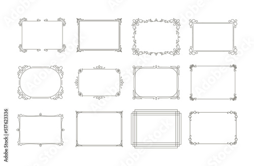 Set Curly horizontal rectangular frames. The frame with a pattern is linear along the contour.