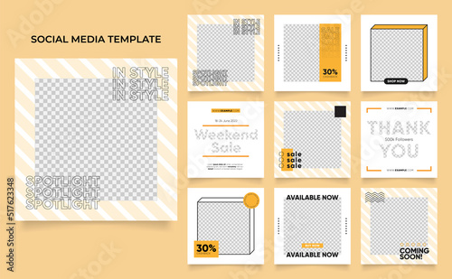 social media template banner blog fashion sale promotion. fully editable instagram and facebook square post frame puzzle organic sale poster. fresh yellow element shape vector background