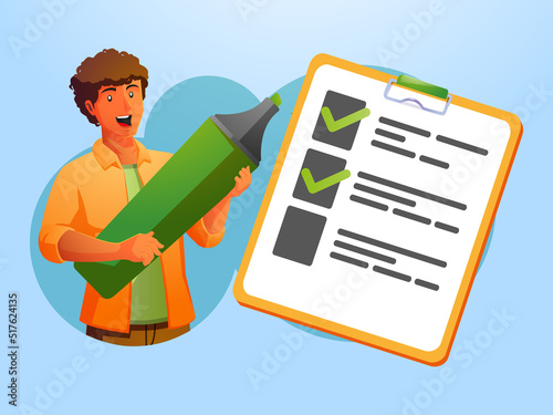 a man holding a highlighter fills out the requirement sheet