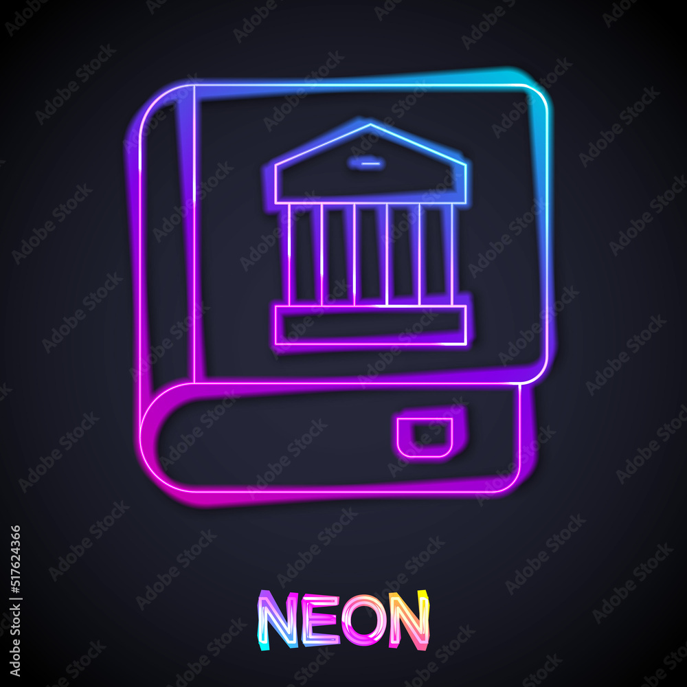 Glowing neon line Law book icon isolated on black background. Legal judge book. Judgment concept. Vector Glowing neon line Law book icon isolated on black background. Legal judge book. Judgment concept. Vector