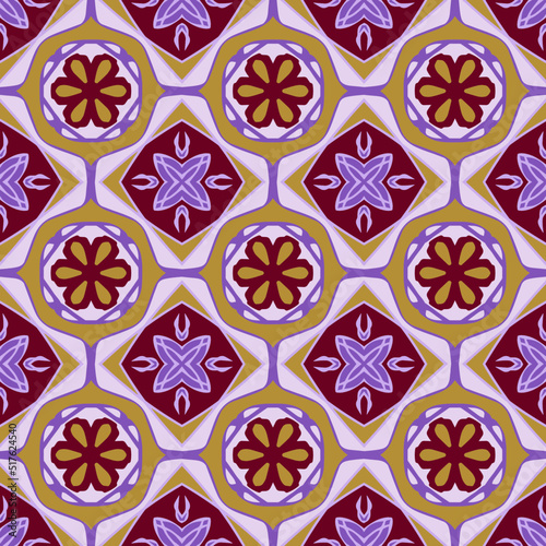 Purple Morocco Seamless Pattern. Traditional Arabic Islamic Background. Vintage, Turkish, Indian style Ideal for carpet, ceramics, floor tiles. Vector Illustration.