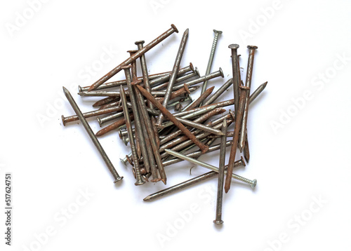 Rusty nails on white background