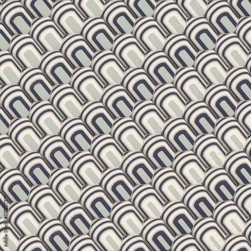 Geometric background of rounded rectangles covered with striped texture. 3d rendering digital illustration